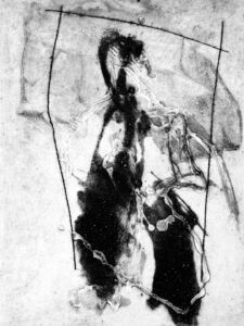 2557 Einer von vielen Kaiserpinguinen in Gefangenschaft, 40 x 30 cm, Carborundum